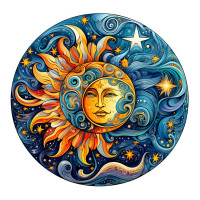 Holzpuzzle Sonne und Mond
